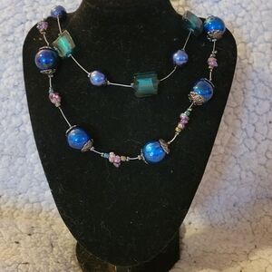 Elegant Blue and Purple Beaded Necklace